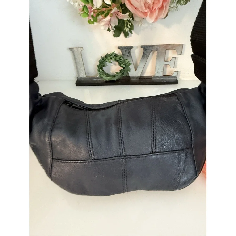 Vintage 1980s Fanny Pack‎ Black Multi Pocket Leather Zipper Waist Pack Utility